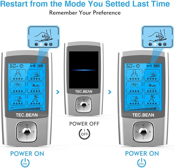 24 Modes Tens Unit Muscle Stimulator, Rechargeable Tens Machine with 8 Electrode Pads (American Gel), Electric Pulse Massager for Pain Relief Therapy(Silver)