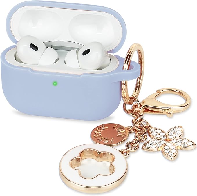 Case for Apple Airpods Pro 3 (2025) - VOTILE Airpods Pro 3 Cases Cover Women Silicone iPods Pro 3 Earbuds Wireless Accessorie Charging Cases Girl Bling Keychain for Airpod iPods Pro 3 - Denim Blue