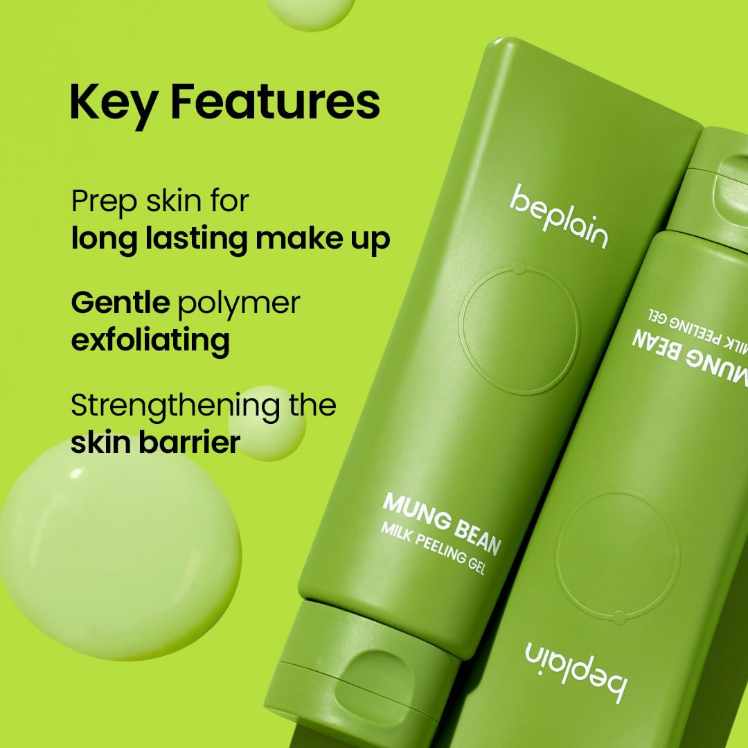 beplain Mung Bean Milk Peeling Gel (4.05fl.oz/120ml) | Fragrance-Free | Gentle Cleanser and Exfoliator with Mung Bean Extract and 4 Types of Peeling Polymers | Remove Dead Skin Cells | Korean Skincare