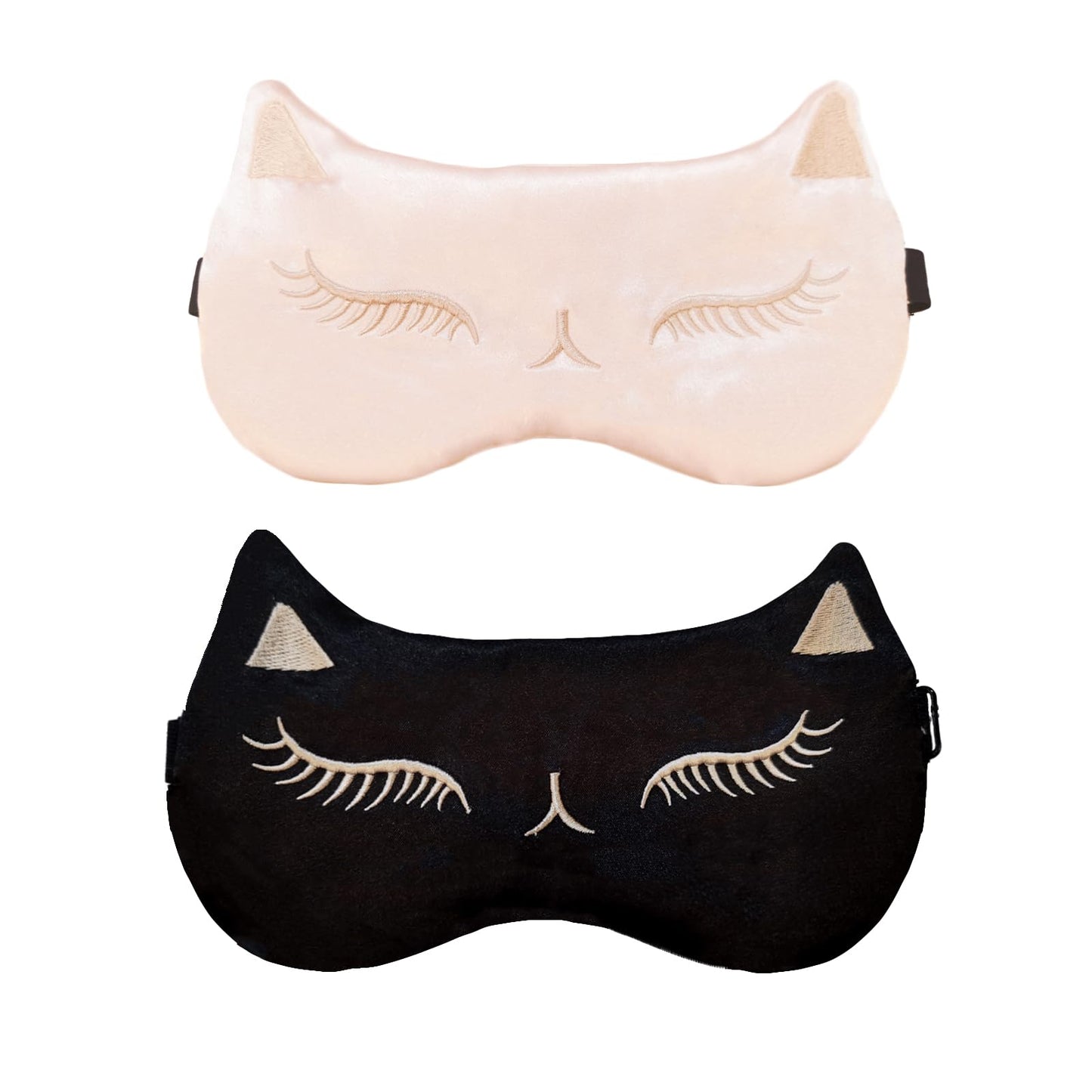 Mukveitn Cute Cat Sleep Mask for Kids, 2 Pack Silk Sleeping Eye Cover Adjustable Mask Night Eyeshade Cover for Girls Boys Women Men Sleep Travel Nap Party Supplies