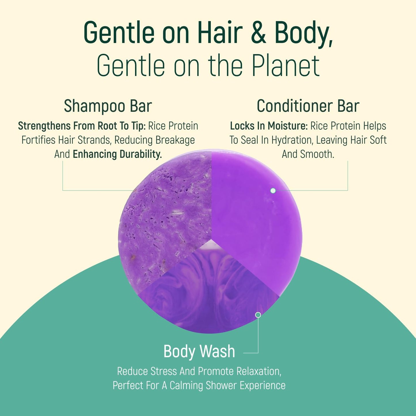 Solid Rice Protein Shampoo, Conditioner and Body Wash Bundle | Shampoo, Conditioner & Wash Bars For Hair and Body w/All Natural Plant Based Essential Oils & Zero Waste Packaging (Lavender & Cedar)