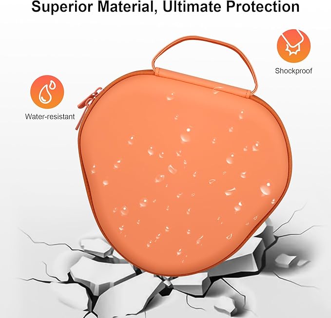 BOVKE Hard Carrying Case with Sleep Mode for Apple AirPods Max Wireless Over-Ear Headphones, AirPods Max Protective Portable Storage Bag with Mesh Pocket for USB-C Charging Cables Accessories, Orange