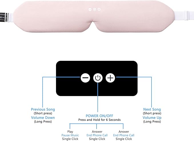 ALASKA BEAR Sleep Headphone Headband Bluetooth 5.2 HD Stereo Noise Reduction Eye Contour Built-in Mask w/Thin Speakers Wireless Audio Sports Headgear(Pink)