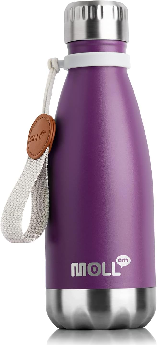 Kids Water Bottle for School-12 oz Stainless Steel Double Wall Vacuum Insulated Sports Water Bottle Reusable Metal Leak Proof Cola Shape Flask for Girls(Dark Purple)