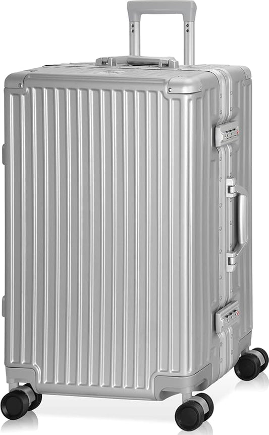 AnyZip Luggage Aluminium Frame Suitcase Hard Shell TSA Lock No Zipper 24In Silver
