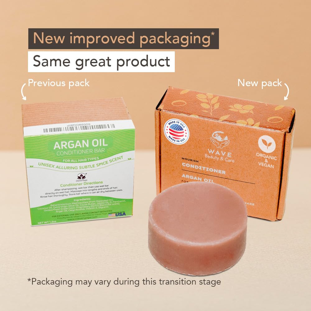 Wave Argan Oil Conditioner Bar - Moisturizing & Handmade Vegan Bar for Shiny Hair, Natural, Sulfate Free, Organic & Non-GMO Conditioner for Women & Men, 1.2 oz, Long-Lasting