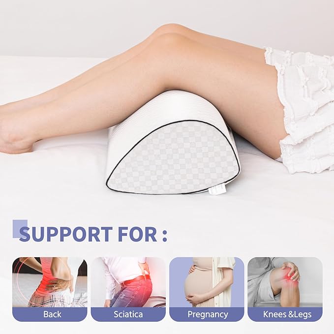 Knee Pillow for Back Sleeping – Ergonomic Memory Foam Cushion for Hip & Back Pain Relief – Under Knee Pillow for Spinal Alignment – Support for Side Sleeping, Machine Washable Cover (White)