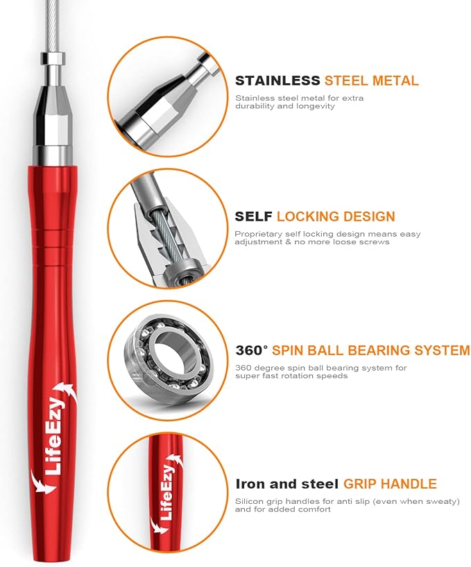 Jump Rope, High Speed Weighted Jump Rope - Premium Quality Tangle-Free - Self-Locking Screw-Free Design - Jump Ropes for Fitness - Skipping Rope for Workout Fitness, Crossfit & Home Exercises