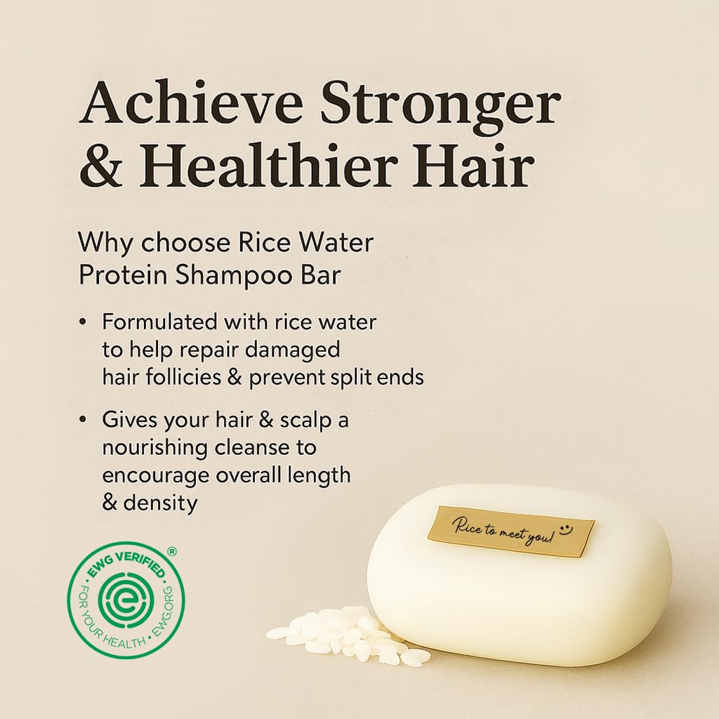 mimosu Hair Growth Shampoo Bar, Fermented Rice Water 2-in-1 Shampoo & Conditioner, 5oz, Unscented, pH Balanced, Solid Bar for Oily Hair, Korean Hair Care