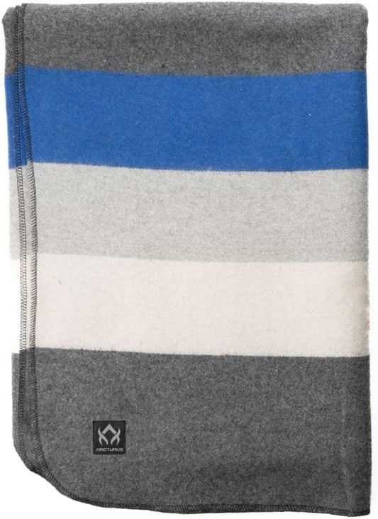 Arcturus Rainier Wool Blanket - 4.5lbs Warm, Heavy, Washable, Large | Great for Camping, Outdoors, Survival & Emergency Kits (White Blue Gray)