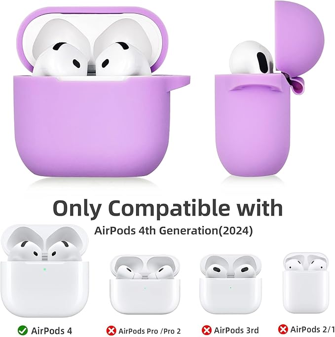 Airpods 4 Cases Silicone Protective Case for Airpod 4 with Bling Keychain for Apple AirPods 4th Generation Wireless Earbuds with Cleaner Kit (Light Purple)