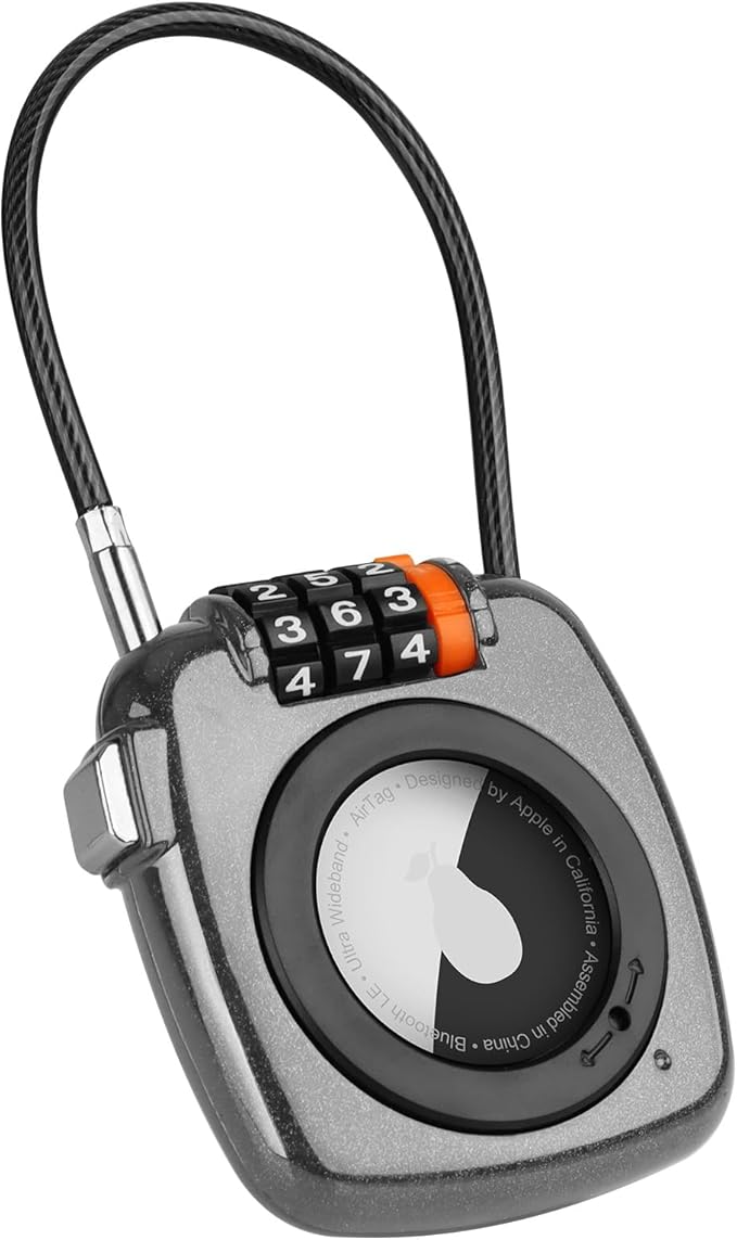 Compatible with Apple AirTag Secure Lock with Wire Cable, 3-Digit Combination Luggage Locks, Alloy Body Ultra Durable Anti-Lost Protective Case for Luggage, Bags, Suitcase, and Backpacks (Grey)