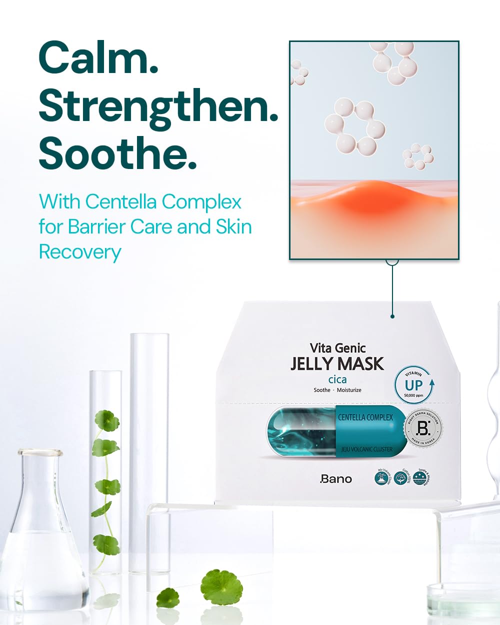 Bano Vita Genic Jelly Face CICA Mask 10EA – Soothing & Hydrating Sheet Mask for Sensitive Skin, Korean Glass Skin Care with Centella, Vitamin C, Biotin & Niacinamide, Fragrance-Free