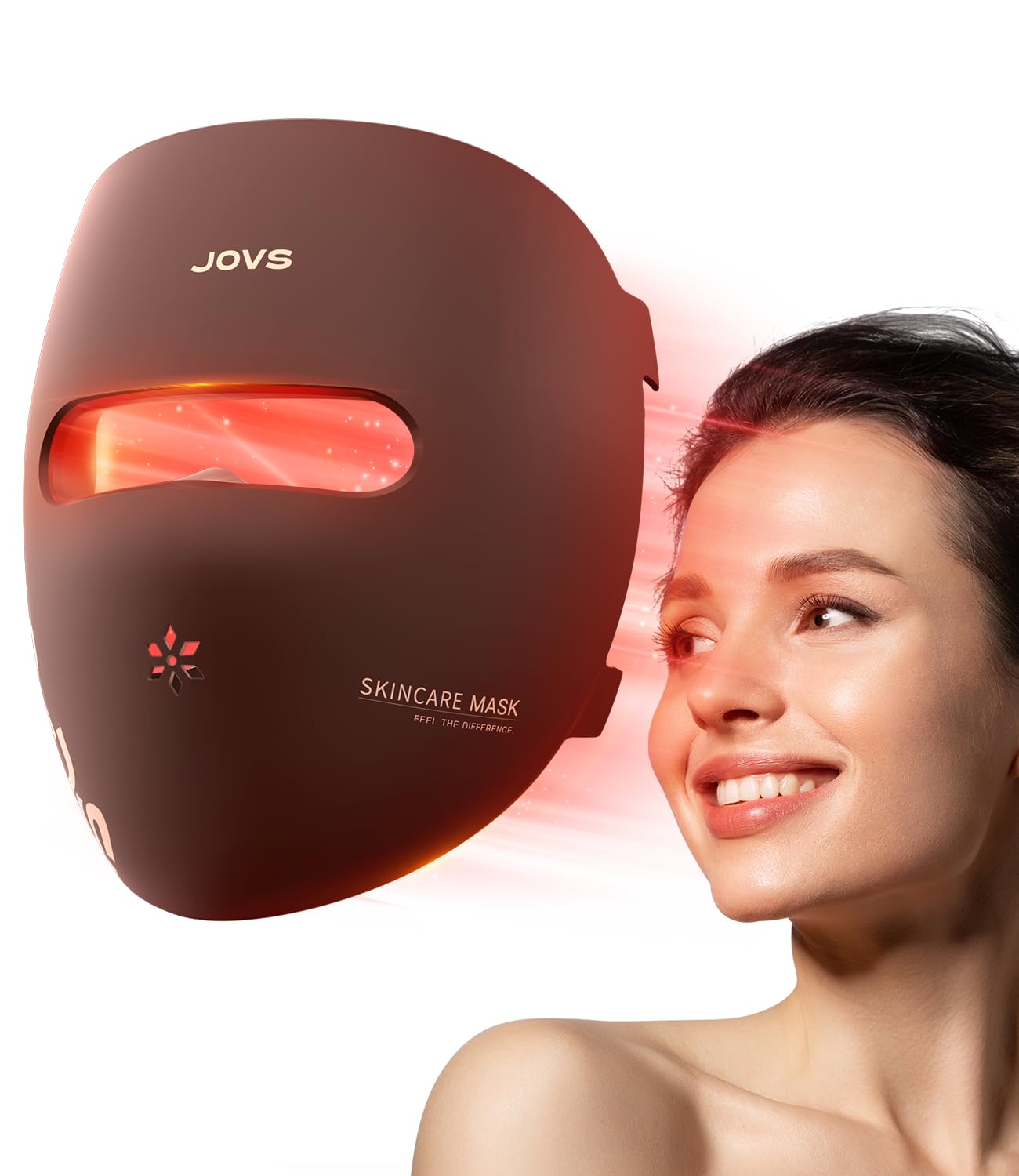 JOVS Red Light Therapy Mask for Face, 328 LEDs Face Mask with Near-Infrared Light, Rechargeable, 4 Modes, Portable Anti-Aging Skin Care Device for Home Use (Brown)