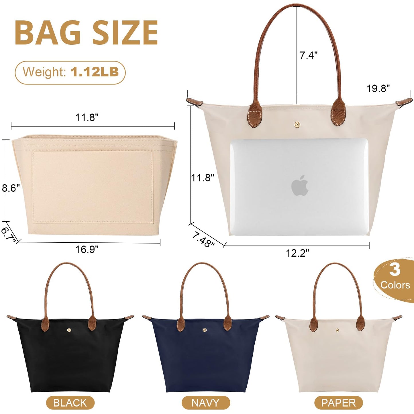 SEAFTE Tote Bag for Women with Purse Organizer Insert, Foldable Large Capacity Waterproof Nylon Bag for Travel, Work, and Daily Use,Paper