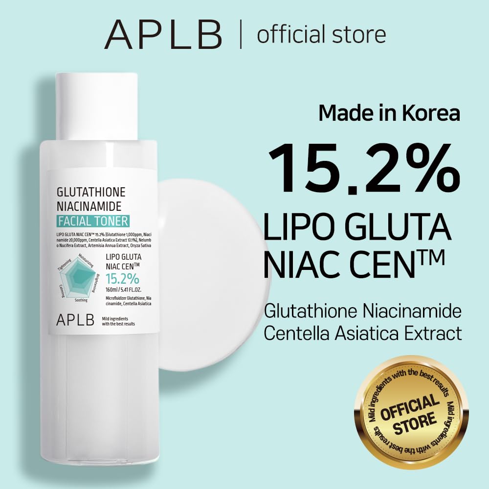APLB Glutathione Niacinamide Facial Toner | LIPO GLUTA NIAC CEN™ 15.2% 5.41 FL.OZ/Korean Skincare, Replenishing Moisture, Revitalize for Gentle and Improve Skin Texture Through Niacinamide