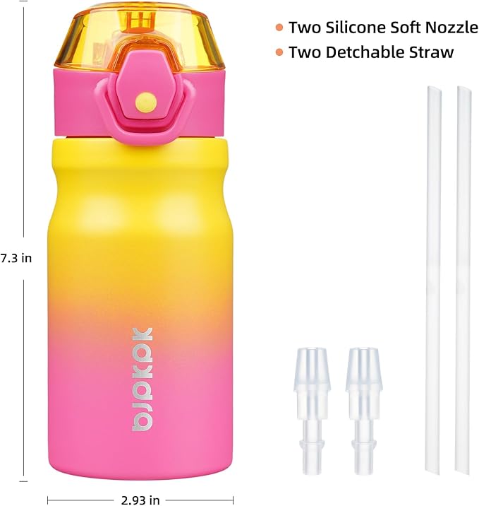 BJPKPK Water Bottle With Straw 14oz Insulated Water Bottles Reusable Stainless Steel Metal Thermo With Leak Proof Lockable Lid And Carry Handle,Rainbow