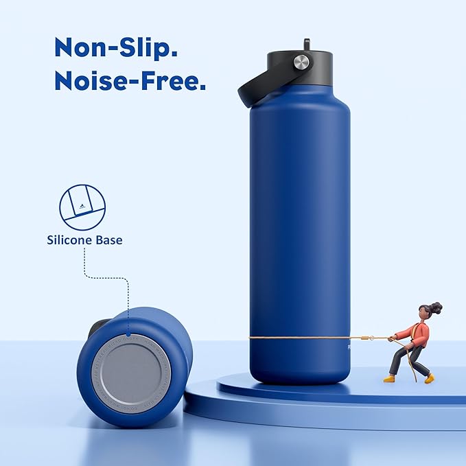 24 oz Water Bottle Insulated for Office: BPA-Free, Leakproof Lid with Straw, Lightweight, Flex Cap, Stainless Steel Insulated Flask for Trekking, Men, Commute, Worker, Walking, Cycling (Deepsea Blue)