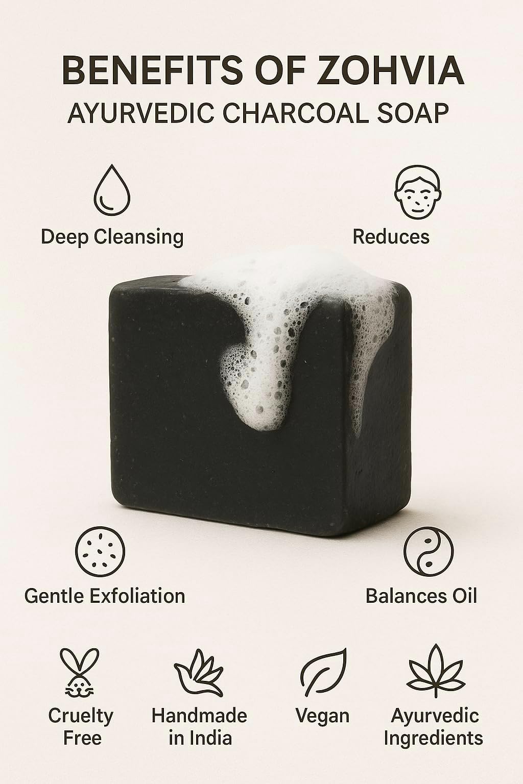 ZOHVIA Natural Charcoal Soap – Activated Charcoal Soap, Natural Black Bar – Herbal Bar - Face & Body Wash for Sensitive, Oily Skin – Facial Cleanser for Acne, Blackheads, & Scars - 4.4oz