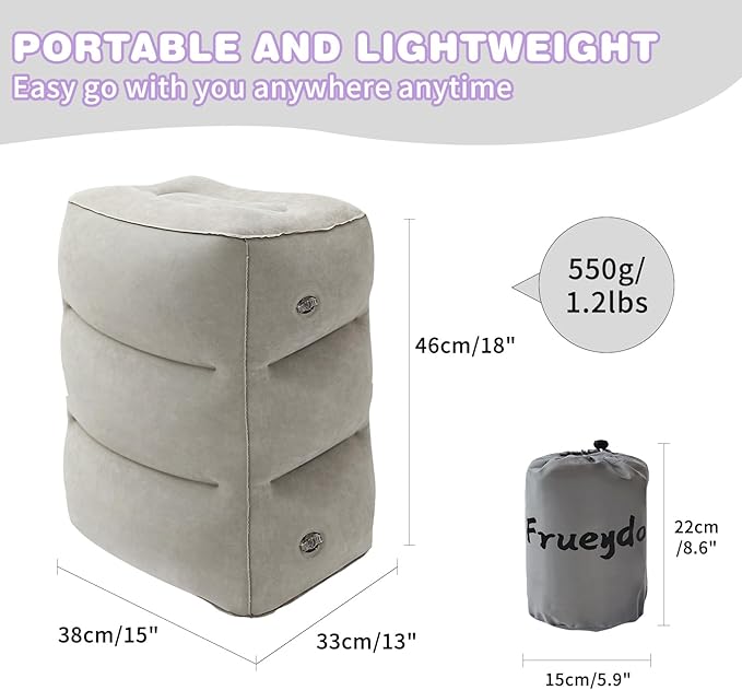 Inflatable Foot Rest for Under Desk at Work, Travel Footrest Pillow for Long Airplane Flights-Adjustable Blow Up Leg Rest Outdoor Foot Stools Ottoman, Seat Extender