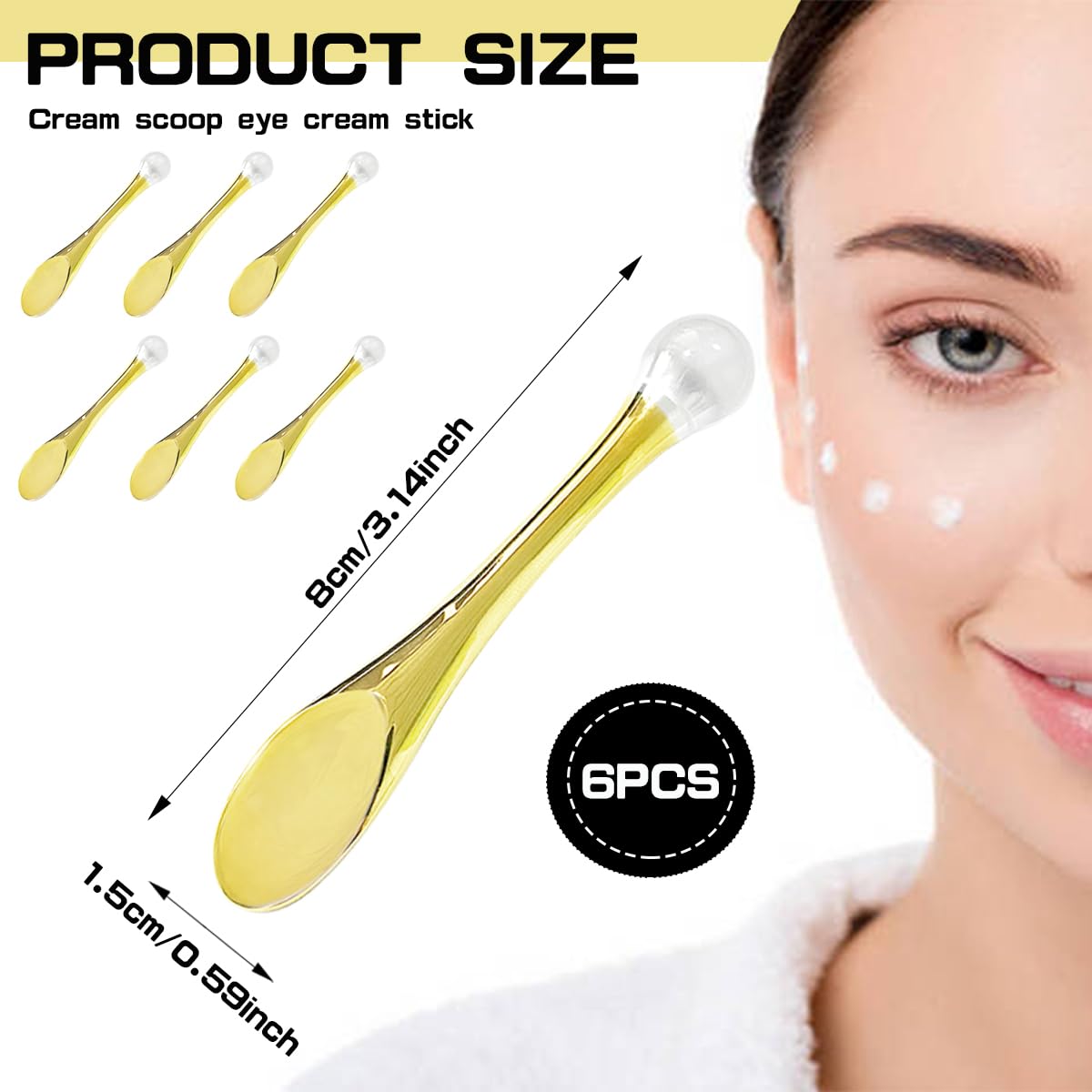 UPIQNG 6Pcs Mini Eye Roller Plastic Eye Cream Massager Sticks Makeup Spatula Scoop Dark Circle Remover Beauty Cosmetic Tool for Skin Care,Golden