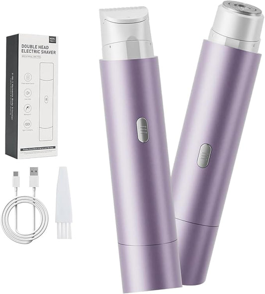 2 in 1 Womens Razors Shaver Bikini Tnimmer, Women Electric Razors for Shaving Underarms Leg Pubic Facial Hair Removal for Waterproof Wet and Dry IPX8