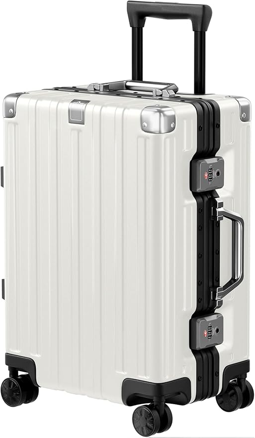 Krute Carry On Luggage 20 inch Aluminum Frame Suitcase with Spinner Wheels No Zipper Hardshell PC+ABS Luggages TSA Lock Zipperless Suitcases