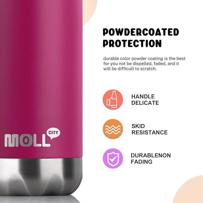 9 oz Water Bottle for Kids Stainless Steel Vacuum Insulated Flask Cola Shape Leak Proof Sports Water Bottle (Fuchsia Red)