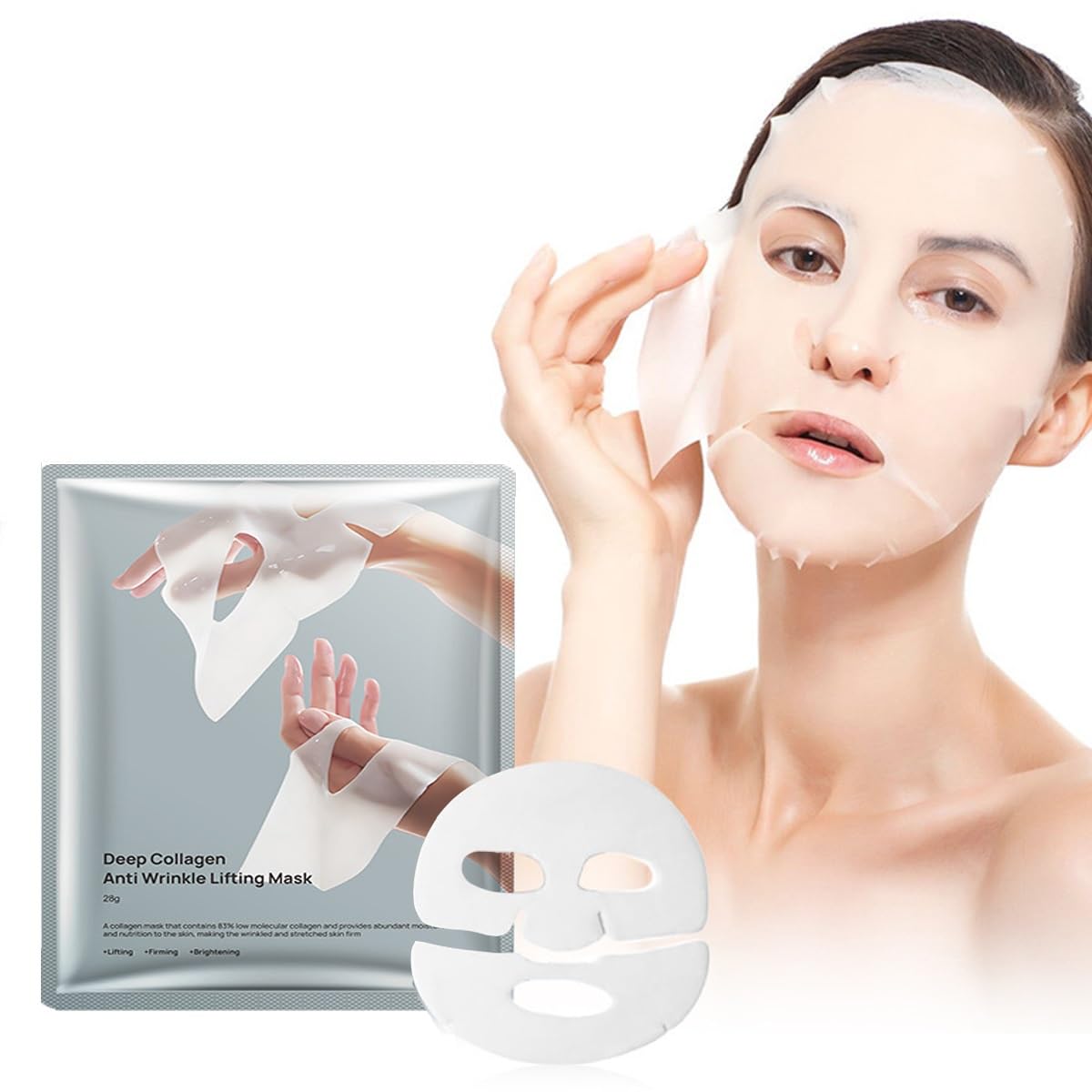 Collagen Face Mask,Deep Collagen Anti-Wrinkle Lifting Overnight Mask,Facial Sheet Masks With Low Molecular Weight for Lifting, Firming and Moisturizing(5pcs/1box)