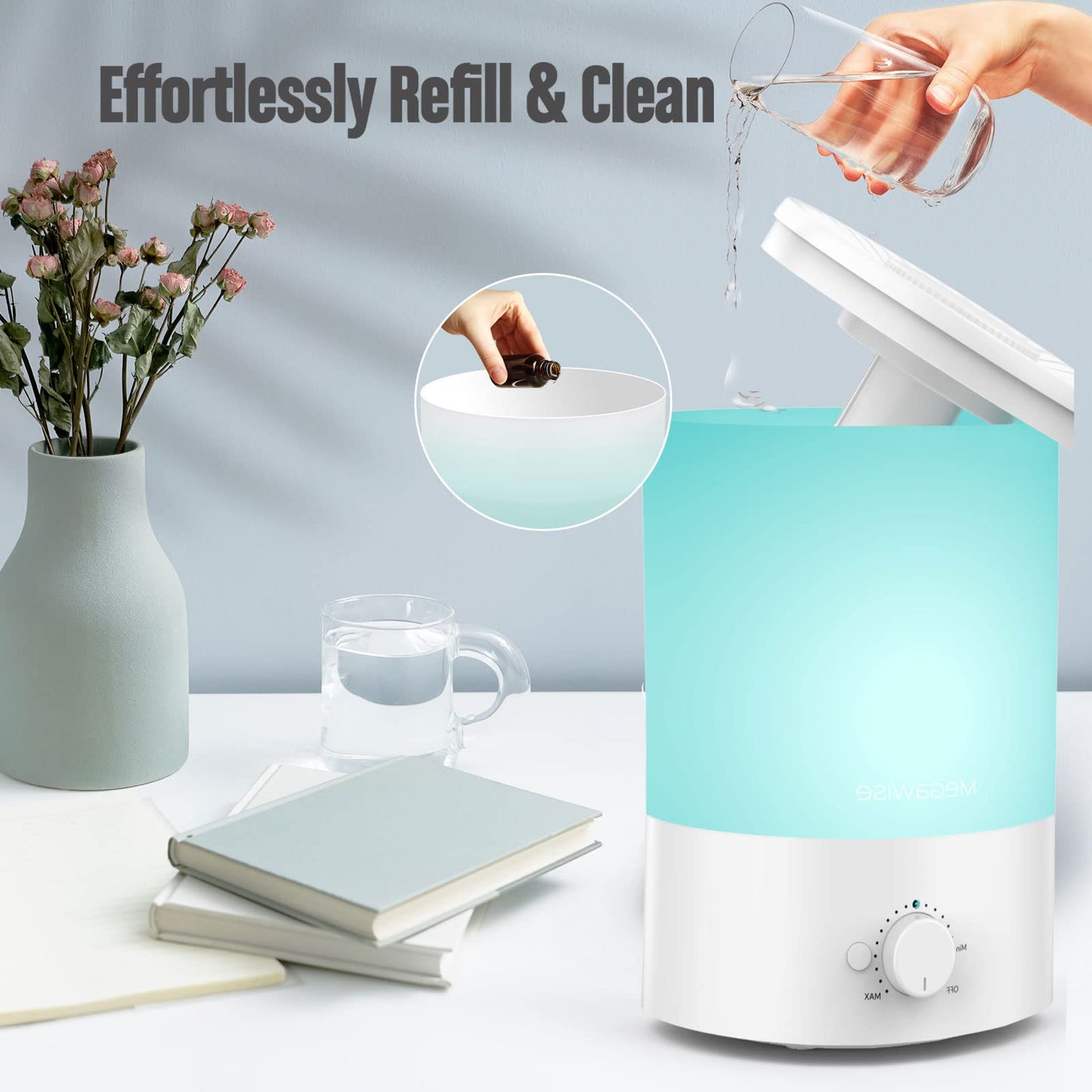 MegaWise Cool Mist Humidifiers, 3.5L Top Refill Ultrasonic humidifier for Bedroom, Baby Room, Office