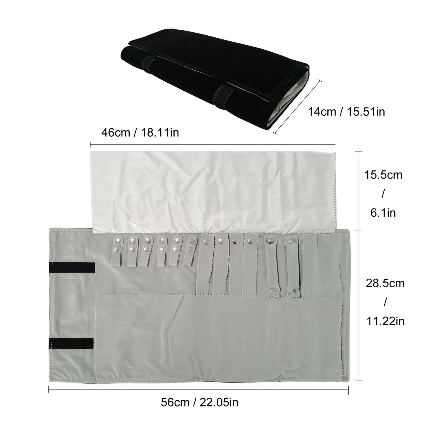 SCIKHEFT Travel Roll Bag Jewelry Display Storage Organizer Multi-function Velvet Pouch (Black and grey)