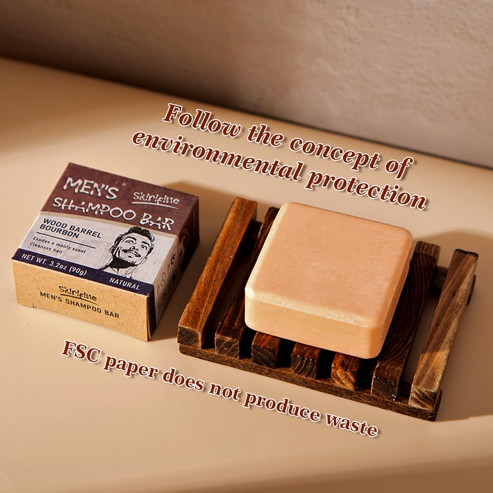 Shampoo Bar for Men - Experience a Distinctive Masculine Aroma, Quick Lather & Easy Rinse, Wood Barrel Bourbon Scent Natural Men Shampoo Soap Bar, ldeal for Travel - 3.2oz