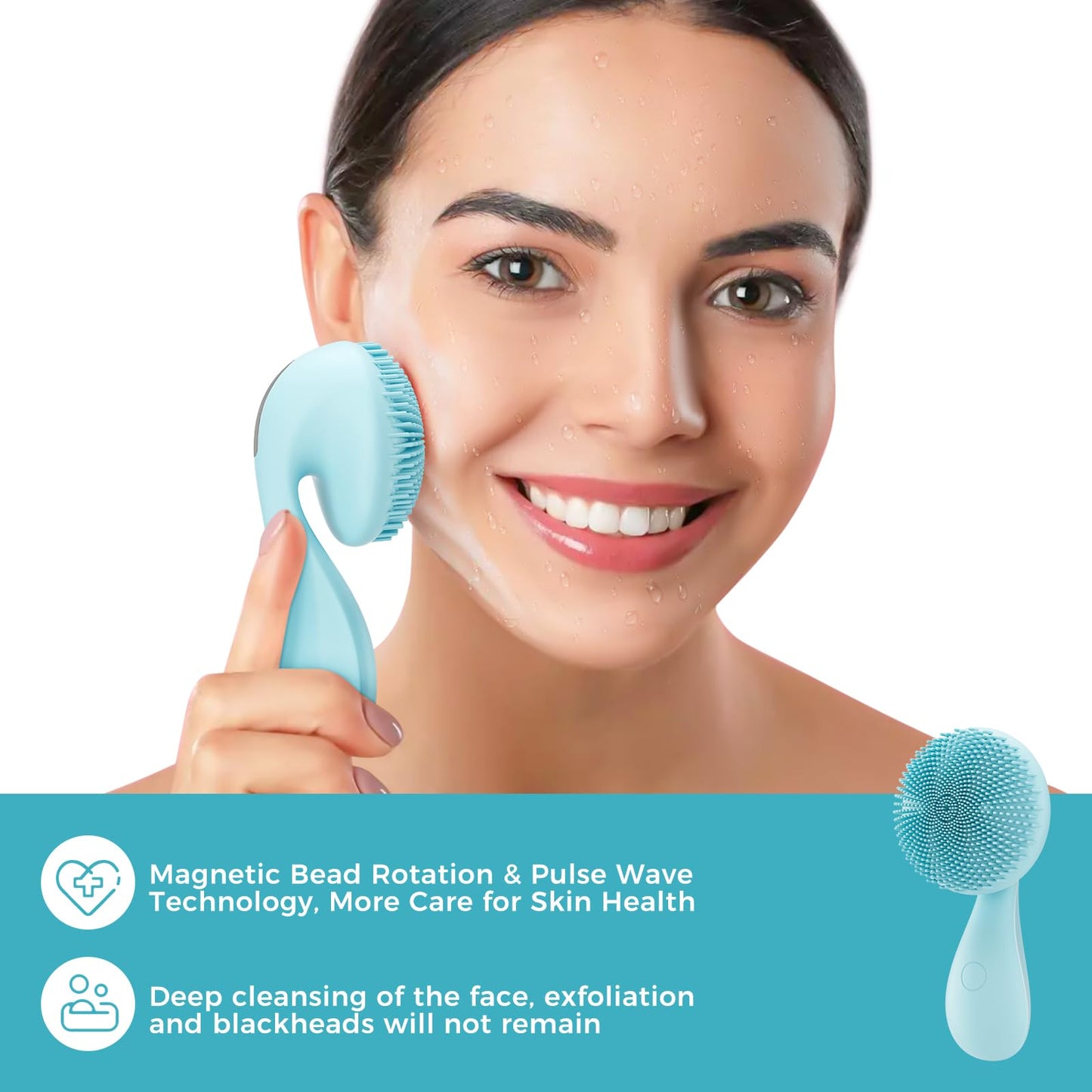 2 in 1 Facial Cleansing Brush, Rotating Magnetic Beads & Massage Cleaning Electric Face Scrubber, Waterproof and Rechargeable Exfoliating Face Scrubber Brush