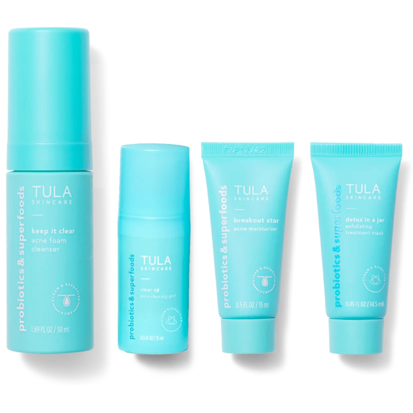 TULA Skin Care Clear Skin Starters Acne & Blemish Fighting Discovery Kit - Foam Cleanser, Correcting Gel, Moisturizer, Treatment Mask and Travel Bag to Treat & Prevent Acne, 4-Piece Kit