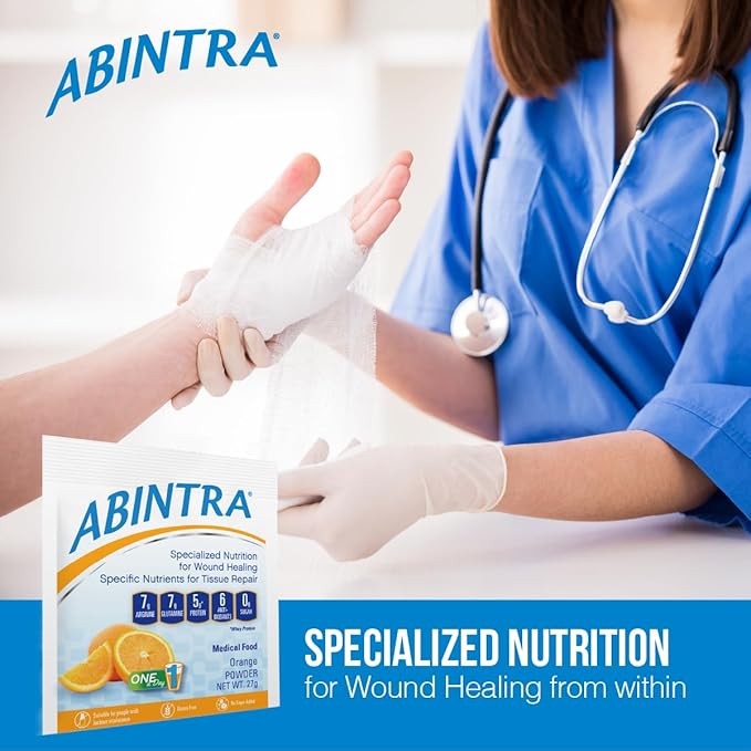 ABINTRA Specialized Nutrition for Wound Healing Includes L-Arginine, Orange Flavor, 6 Packets, 27g Each