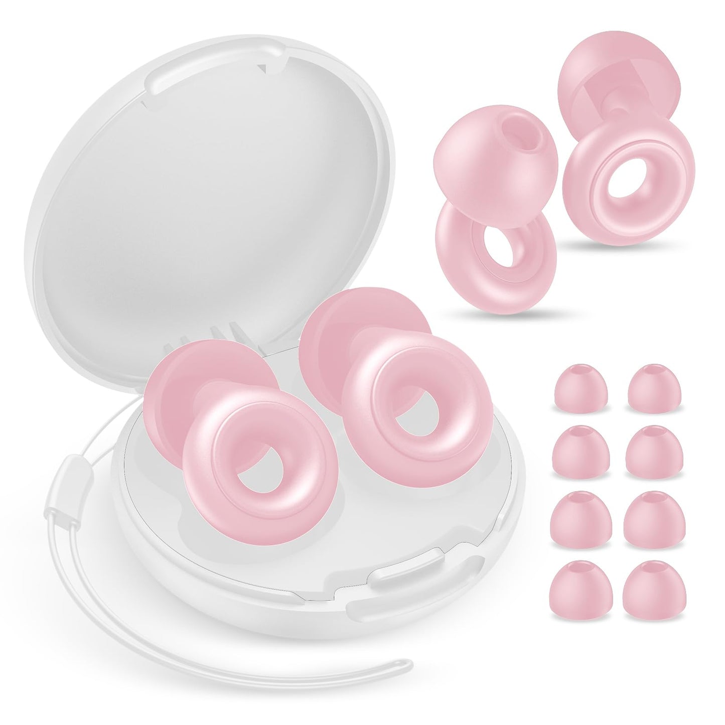 Ear Plugs for Sleeping Noise Cancelling, 30dB Noise Reduction Earplugs, Soft Silicone Reusable Hearing Protection Earplugs for Deep Focus, Work, Travel, Concert with Case & 8Eartips,HTB-Pink