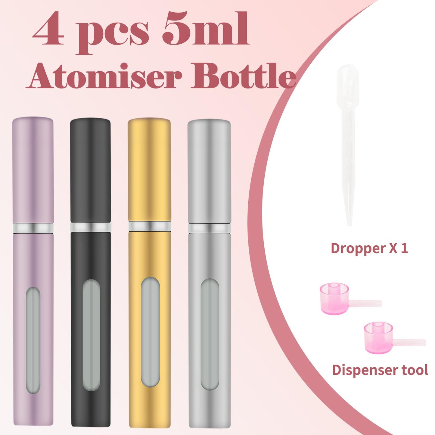 OBSGUMU 4pcs Mini Perfume Travel Bottle, Perfume Atomiser Refillable, 5ML Spray Bottles, Portable for Travel Holiday, Outdoor Activities and Business