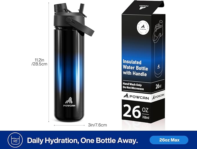 26 oz Insulated Water Bottle with 2-in-1 Straw and Spout Lid, Keep Cold 24H, Leak-Proof, Fits in Car Cup Holder, Stainless Steel Water Bottle for Sports, Trip, Gym, and School (Twilight Night)