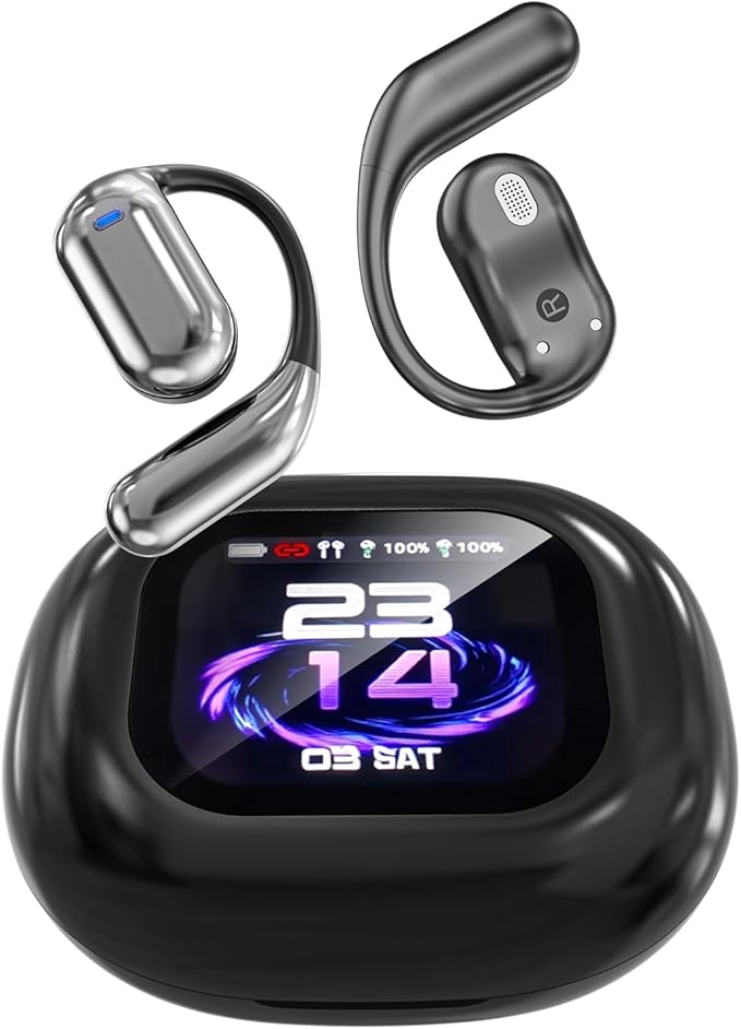 AI Language Translation Earbuds Real Time, 144 Language Translator Earbuds, OWS 3-in-1 with LCD Touch Screen & Charging Case, Wireless Bluetooth Open Ear Earbuds for Travel, Business, Learning