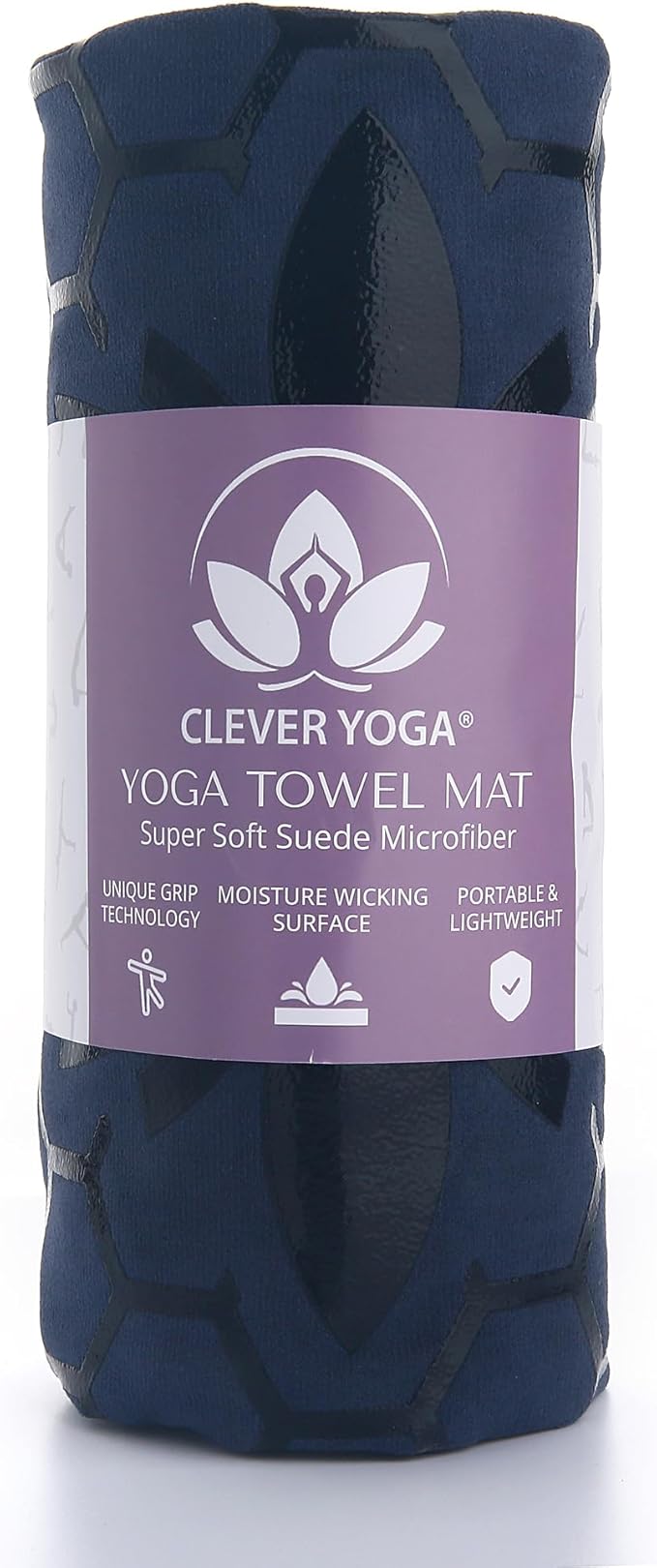 Clever Yoga Non-Slip Hot Yoga Towel – Non-Slip Grip for Hot Yoga, Sweat Absorbent, Honeycomb Silicone Grip, Stays Flat – Ideal for Pilates, Travel, Washable & Lightweight - Dark Blue