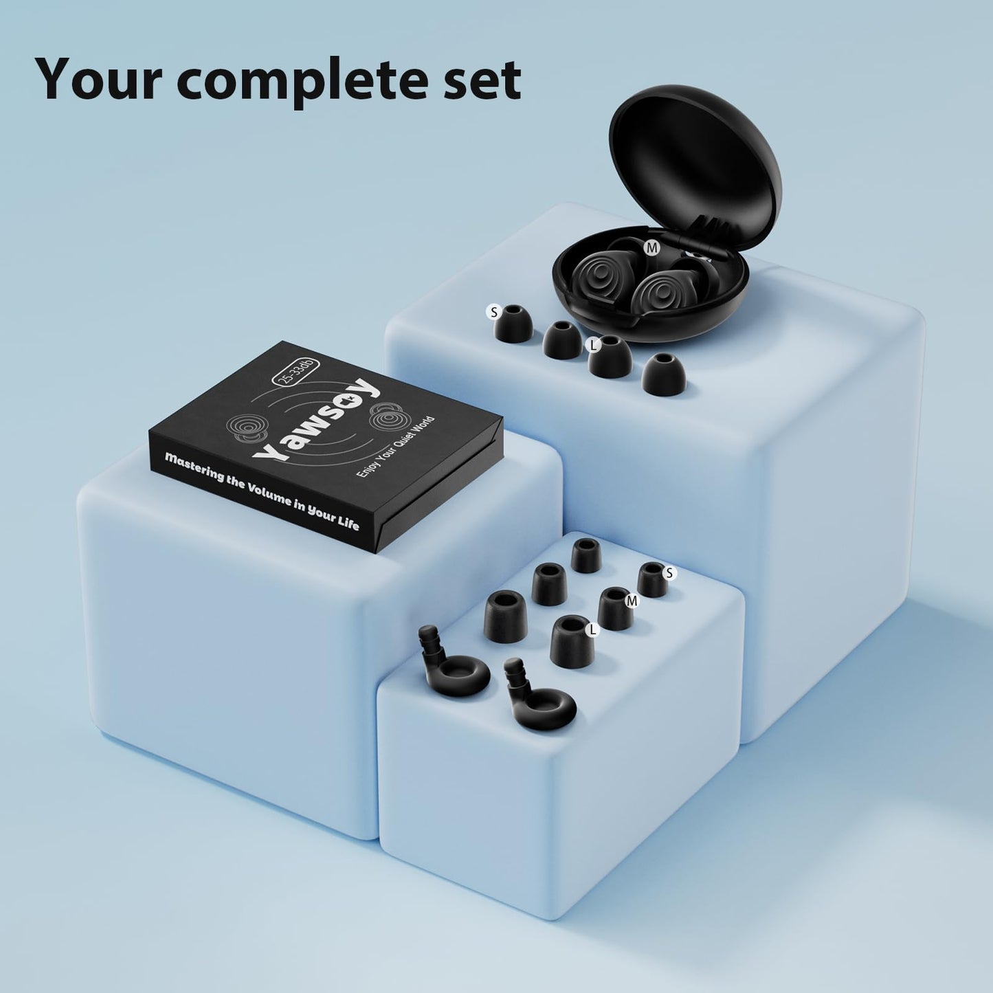 Yawsoy Ear Plugs for Sleeping Noise Cancelling, Reusable Soft Noise Reduction Earplugs for Sleep, Focus, Travel, Work, Motorcycle, Concert with 6 Silicone Ear Tips and 6 Foam Ear Tips - 25-35dB Black