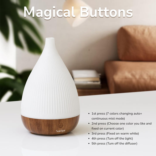 SOULORIGIN Ultrasonic Essential Oil Diffuser, Home Fragrance Aroma Diffuser with Auto Shut-Off, 8-Color Night Light & Ultra-Quiet Operation, BPA-Free Portable Aromatherapy Humidifier for Home (Dark)