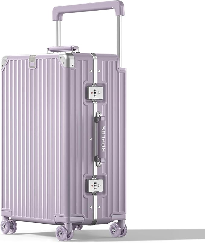 Aluminium Frame Checked-Luggage with Smooth Jelly Wheels, Hardside Zipperless Rolling Suitcase with TSA Lock (Purple, 24-Inch)