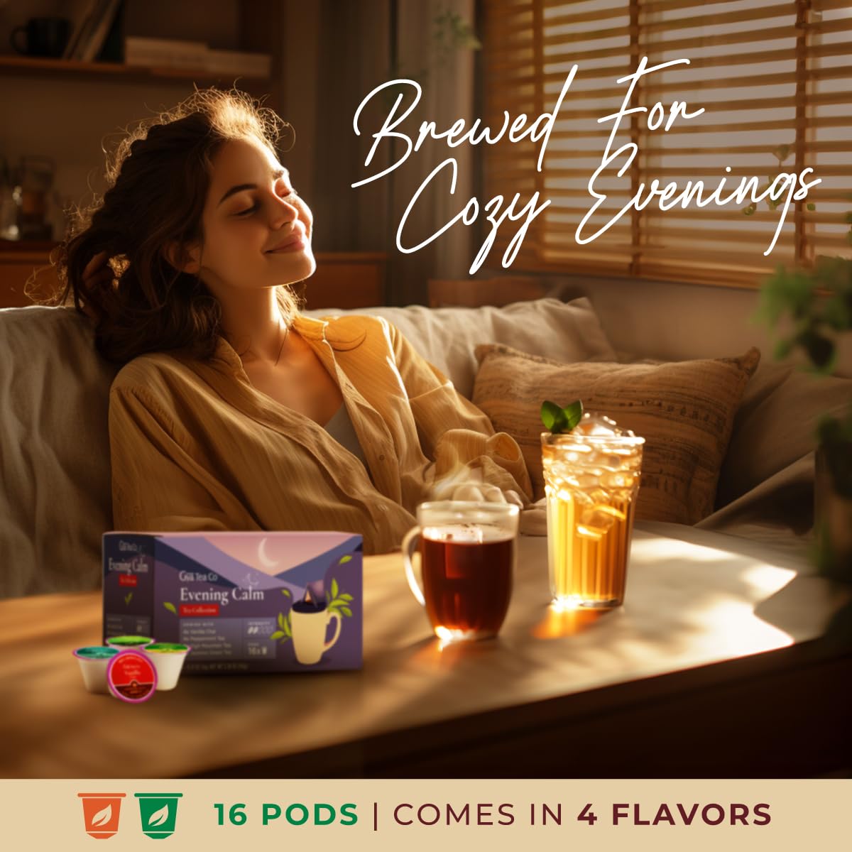 Gya Tea Co Evening Calm Tea Gift Set (16 ct) - Assorted Tea Pod Variety Pack with Vanilla Chai, Peppermint, High Mountain, Jasmine Green 4 Flavors for Night Rest, Digestion & Relaxation