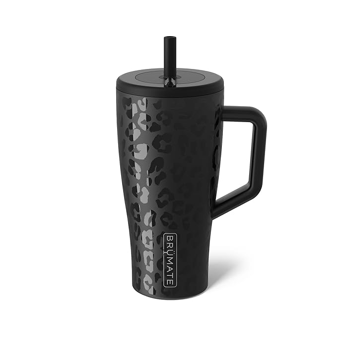 BrüMate Era 30 oz Tumbler with Handle and Straw | 100% Leakproof Insulated Tumbler with Lid and Flexible SoftSip Straw | Made of Stainless Steel | Cup Holder Friendly Base | 30oz (Onyx Leopard)