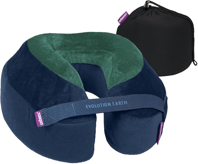Cabeau Best Neck Pillow for Travel – Evolution Earth Deluxe – 360° Head, Neck and Chin Support for Sleeping – Sustainable Memory Foam - Removable, Washable Cover with Compact Carrying Case (Terra)