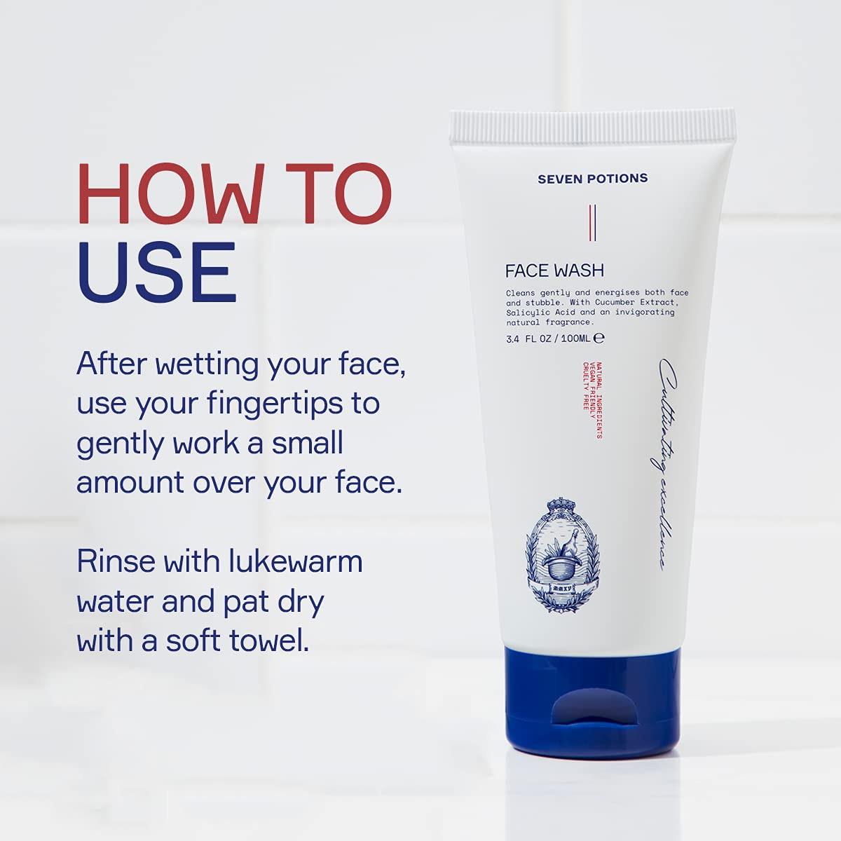 SEVEN POTIONS Face Wash for Men 3.4 FL OZ – Gentle Facial Cleanser For All Skin Types – Maintain Skin’s Moisture, Hydration, Healthy Appearance – Natural, Vegan, Cruelty Free