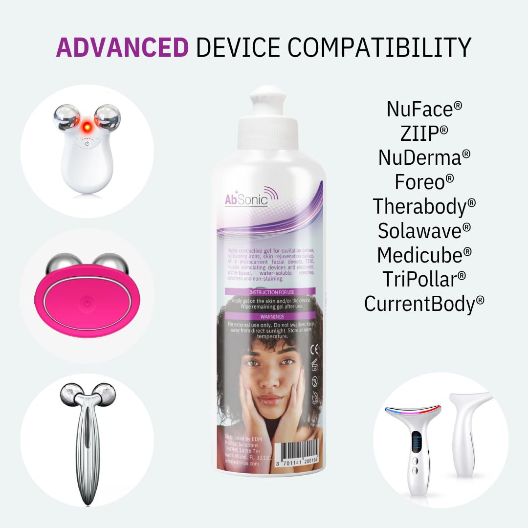 Absonic Conductive Gel for Cavitation & Microcurrent – Gel for Facial Rejuvenation, Body Sculpting, RF, Ultrasonic Devices & Abs Belts – Hypoallergenic, Paraben-Free, 2-Pack (8.5 oz Each)