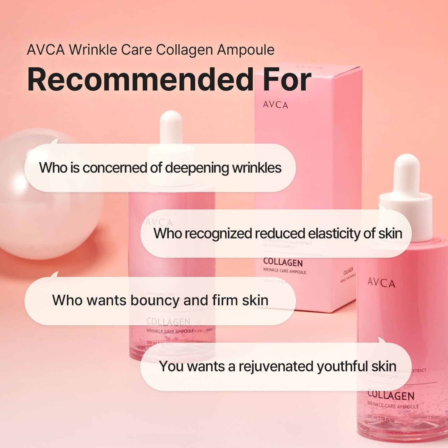 AVCA Wrinkle Care Collagen Serum 3.38oz (100ml) - Korean Skin care, Anti Aging, Collagen Serum, Wrinkle Care