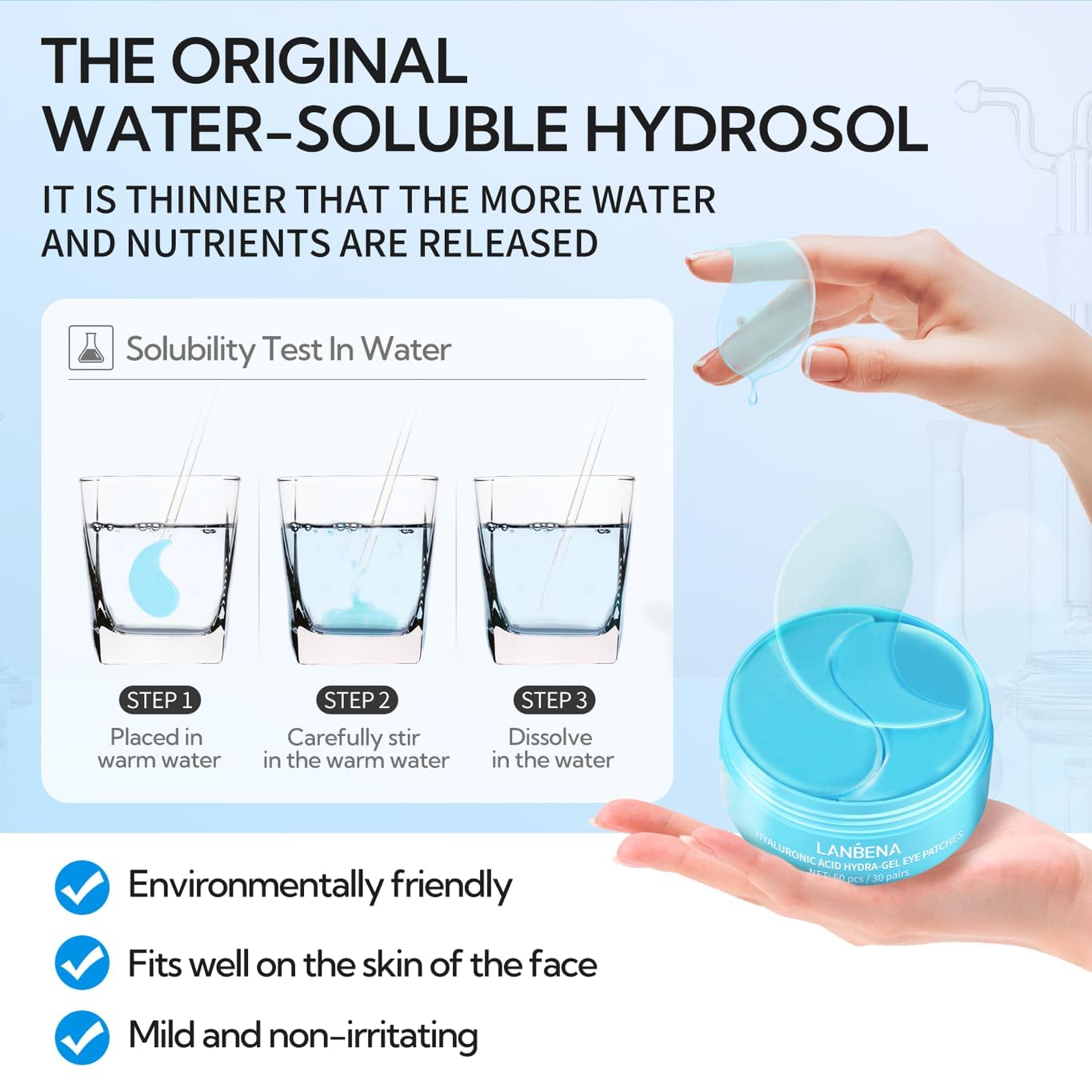 LANBENA Hyaluronic Acid Hydra-Gel Eye Mask Sheet Collagen Eye Patches Skin Care Eye Gel for Moisturizing Remove Dark Circles Eye Bag (30 Pairs)